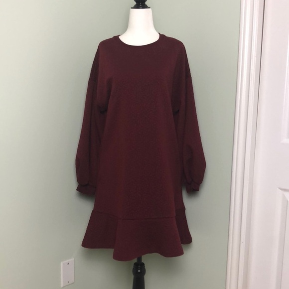 Anthropologie Dresses & Skirts - 💙 S 💙 NWT Anthro Dress Wine Floral Texture Puffed Sleeves Tunic